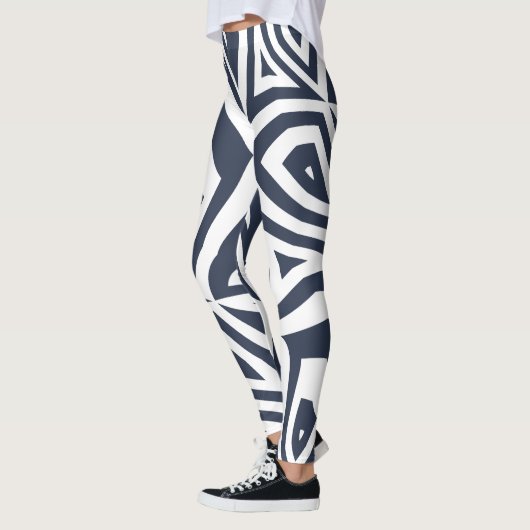 Blauw Wit Abstract Zebra Print Vrouwen Leggings (Links)