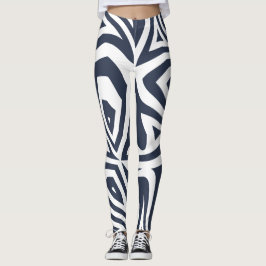 Blauw Wit Abstract Zebra Print Vrouwen Leggings