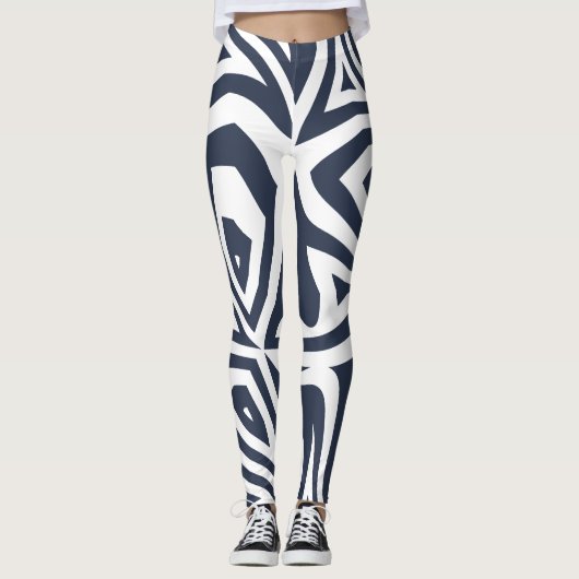 Blauw Wit Abstract Zebra Print Vrouwen Leggings (Voorkant)