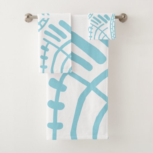 Blauw-wit abstracte doodle Modern Bad Handdoek (Insitu)