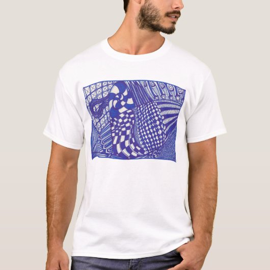 Blauw Wit abstracte Tekening shirten T-shirt (Voorkant)