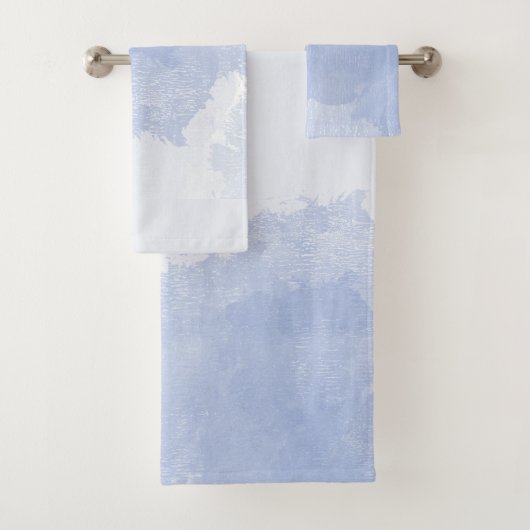 Blauw wit abstracte waterverf splash kust bad handdoek (Insitu)