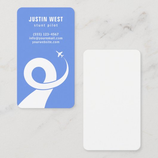 Blauw wit acrobatisch vliegtuig silhouet stunt pil visitekaartje (Voorkant / Achterkant)