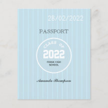 Blauw & Wit Afstudeerpasfoto Paspoort Uitnodiging