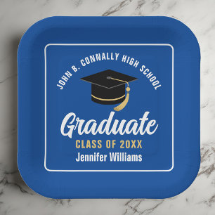 Blauw Wit Afstuderen 2025 Graduation Party Square Papieren Bordje