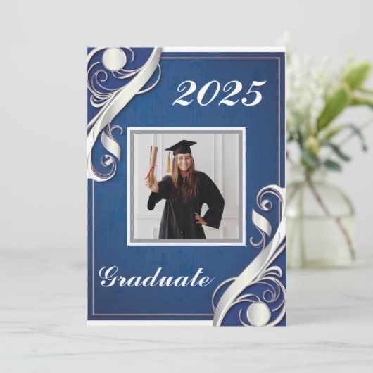 Blauw Wit Afstuderen 2025 Kaart (Staand voorkant)