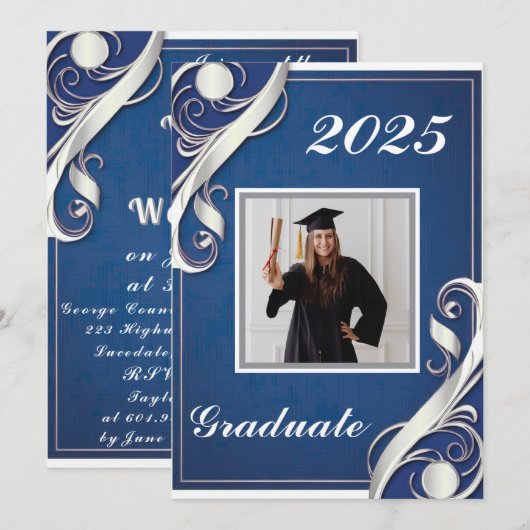 Blauw Wit Afstuderen 2025 Kaart (Voorkant / Achterkant)