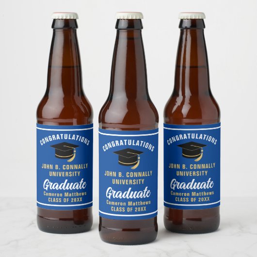 Blauw Wit Afstuderen Custom 2025 Graduation Party Bier Etiket (Flessen)