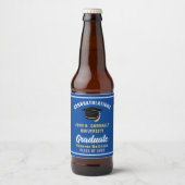 Blauw Wit Afstuderen Custom 2025 Graduation Party Bier Etiket (Voorkant)