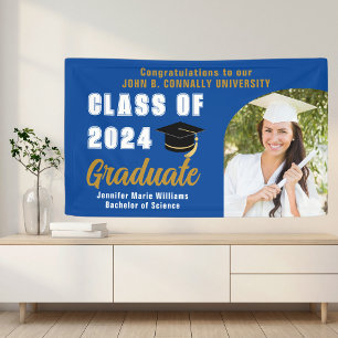 Blauw Wit Afstuderen Foto 2025 Afstudeerfeest Spandoek