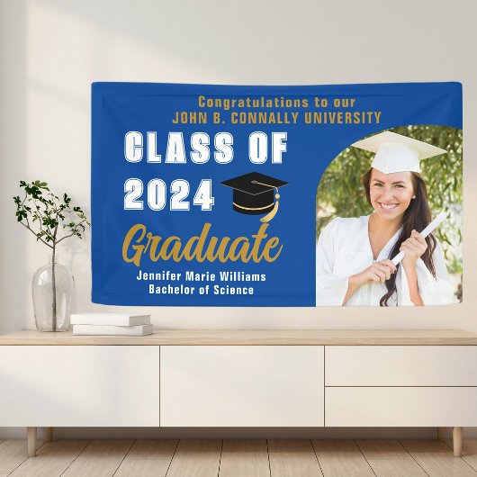 Blauw Wit Afstuderen Foto 2025 Afstudeerfeest Spandoek