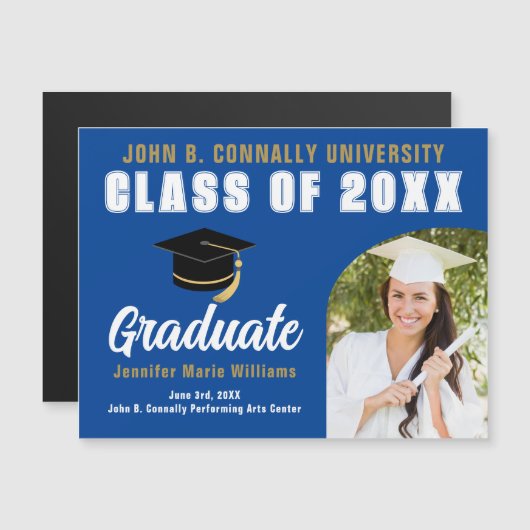Blauw Wit Afstuderen Foto Afstuderen Magnet Kaart (Voorkant / Achterkant)