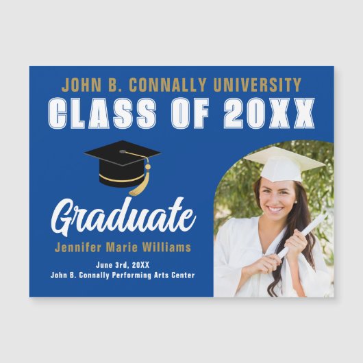 Blauw Wit Afstuderen Foto Afstuderen Magnet Kaart (Voorkant)
