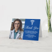 Blauw Wit Afstuderen Foto Medische School Bedankkaart (Voorkant)
