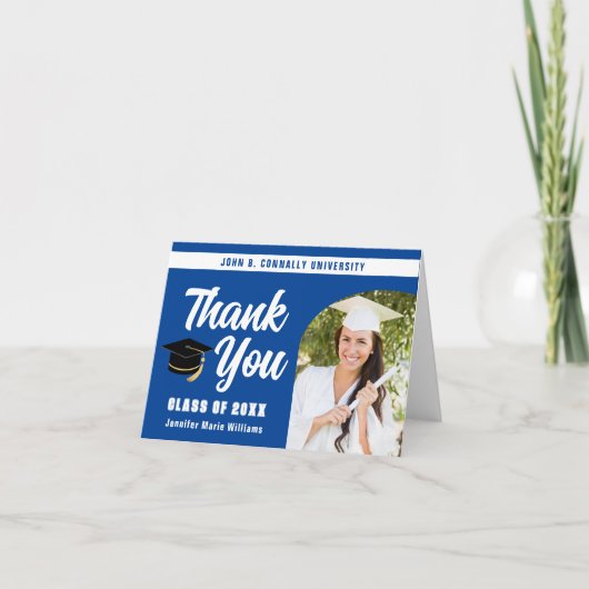 Blauw Wit Afstuderen Photo Arch Afstuderen Bedankkaart (Voorkant)