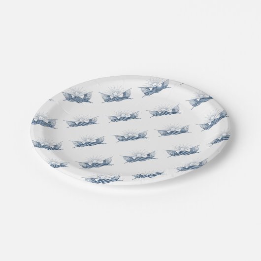 Blauw & Wit  Amerikaanse Vlaggen w/Shining Star Papieren Bordje (Gekanteld)