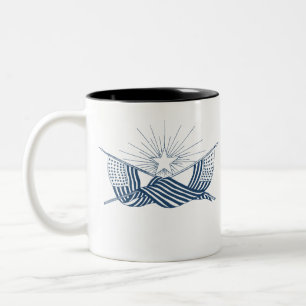 Blauw & Wit Amerikaanse Vlaggen w/Shining Star Tweekleurige Koffiemok