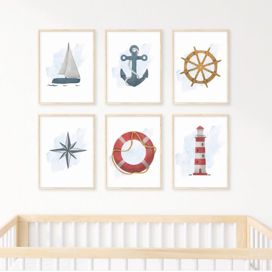Blauw wit anker Nautical Ocean Thema Poster