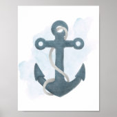 Blauw wit anker Nautical Ocean Thema Poster (Voorkant)