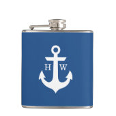 Blauw-wit-ankermonogram Heupfles (Voorkant)