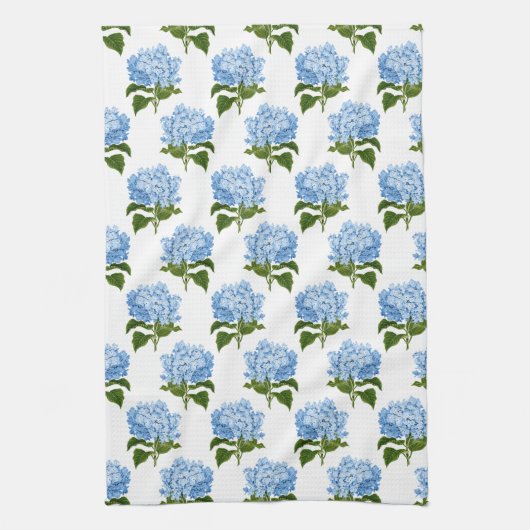 Blauw Wit Antiek Hydrangea Illustratiepatroon Theedoek (Verticaal)