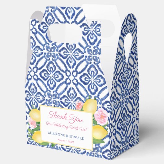 Blauw Wit Antiek Tegels Citroen Bloemen Baby showe Bedankdoosjes (Geopend)