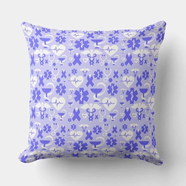 Blauw wit apotheek element patroon kussen (Voorkant)