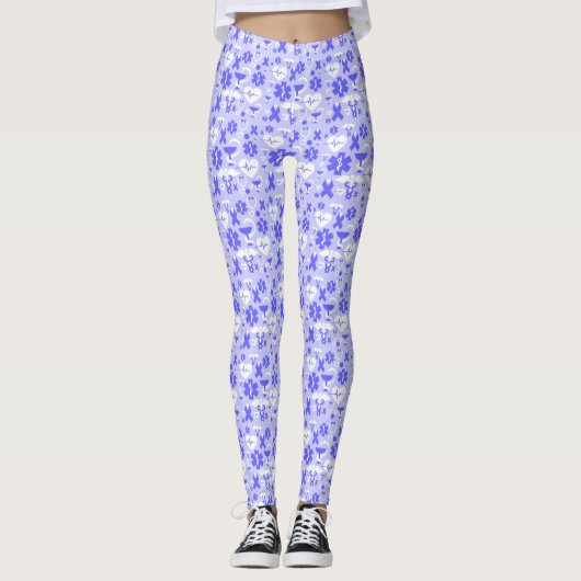 Blauw-wit apotheekelement patroon leggings (Voorkant)