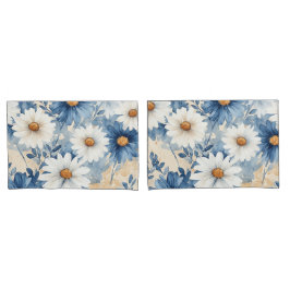Blauw & Wit Aquarel Madeliefje Kussensloop