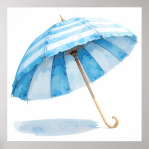 Blauw & Wit Aquarel Paraplu – Ocean Nursery Poster