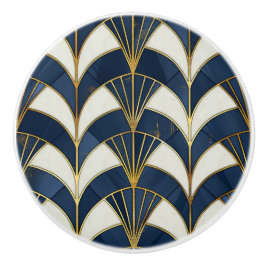 Blauw-wit Art Deco Patroon Keramische Knop
