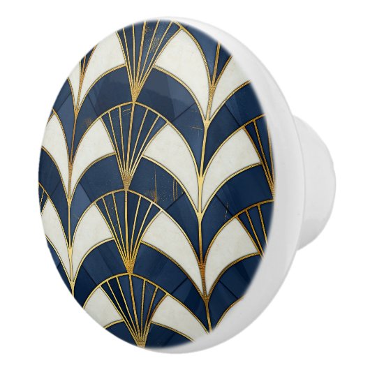 Blauw-wit Art Deco Patroon Keramische Knop (Rechts)