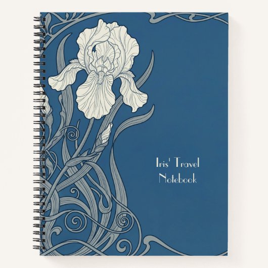 Blauw & Wit Art Nouveau Iris Notitieboek (Voorkant)