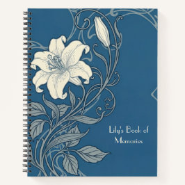 Blauw & Wit Art Nouveau Lelie Notitieboek