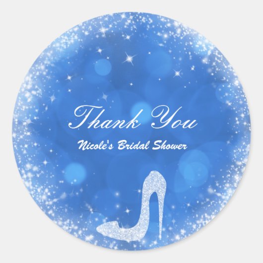 Blauw & Wit Assepoester Sparkle Heels Party Favor Ronde Sticker (Voorkant)