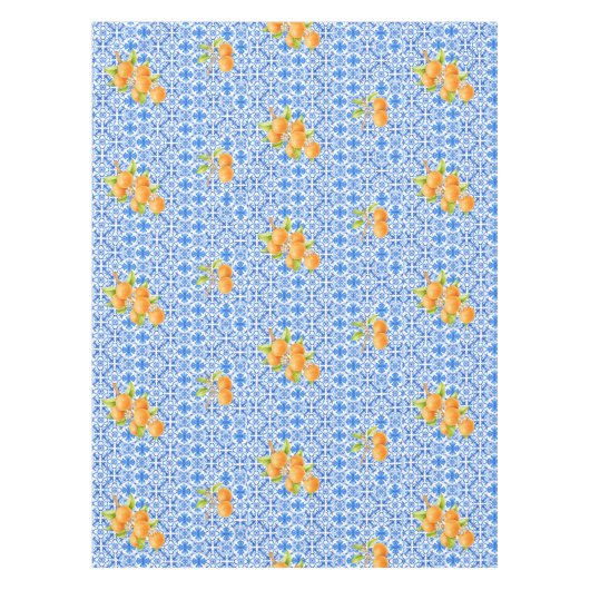 Blauw & Wit Azulejo Tegels met Sinaasappels Tafelkleed (Voorkant)