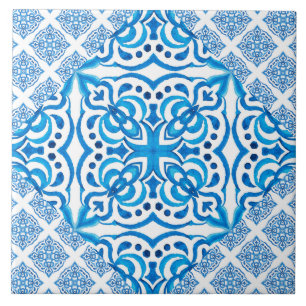 Blauw wit azulejos Spaans patroon Tegeltje