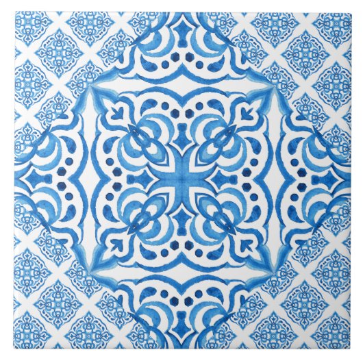 Blauw wit azulejos Spaans patroon Tegeltje (Voorkant)