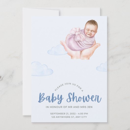 Blauw-wit baby shower kaart (Voorkant)