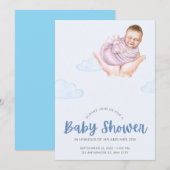 Blauw-wit baby shower kaart (Voorkant / Achterkant)
