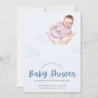 Blauw-wit baby shower kaart