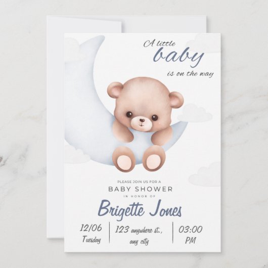 Blauw-wit Baby shower Kaart (Voorkant)