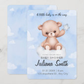 Blauw-wit Baby shower op uitnodiging (Voorkant / Achterkant)