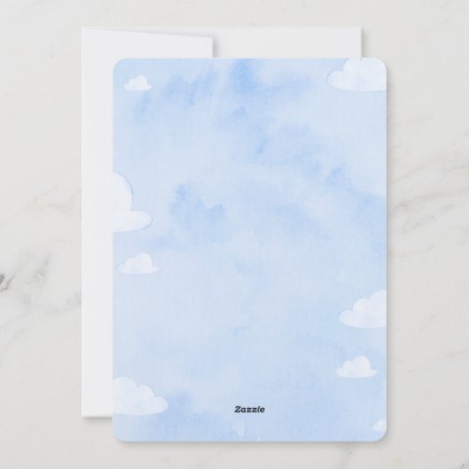 Blauw-wit Baby shower op uitnodiging (Achterkant)