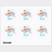 Blauw wit Baby shower Penguin Pilot Ronde Sticker (Vel)