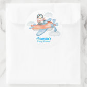 Blauw wit Baby shower Penguin Pilot Ronde Sticker (Tas)