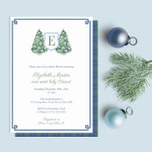 Blauw Wit Baby shower van de Kerstboommonogram Kaart