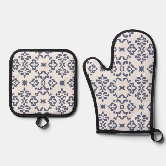 Blauw & Wit Bali Boho Ovenwant & Pannenlap Set (Voorkant)