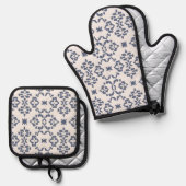 Blauw & Wit Bali Boho Ovenwant & Pannenlap Set (Voorkant / Achterkant)