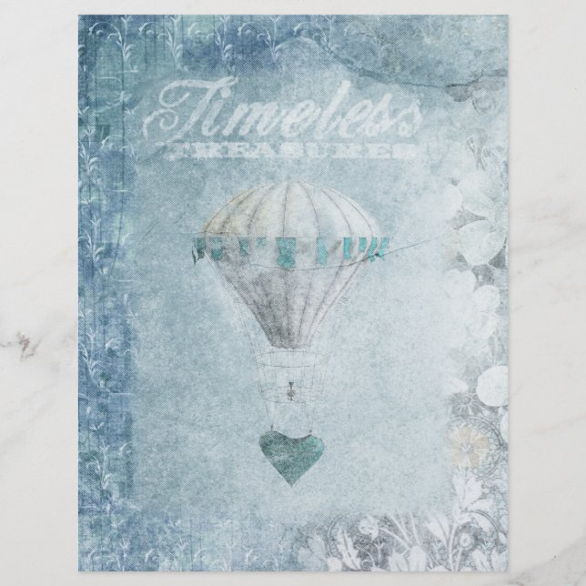 Blauw & Wit Ballon Shabby Scrapbook Papier (Voorkant)